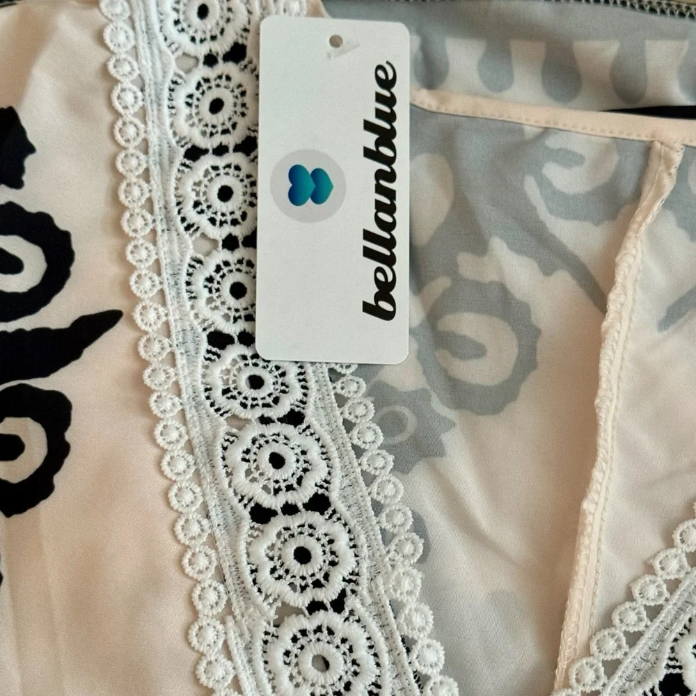 Betty Cream Boutique+ Faux Embroidered Cream: White Lace & Black Accents NWT 3X